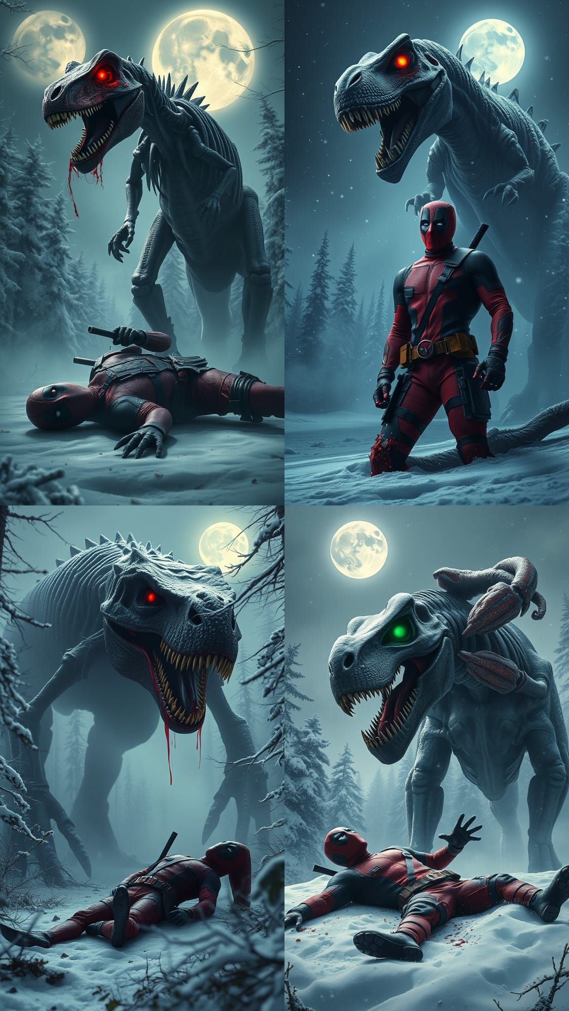 Zombie Dinosaur's Victory Over Deadpool in Snowy Forest