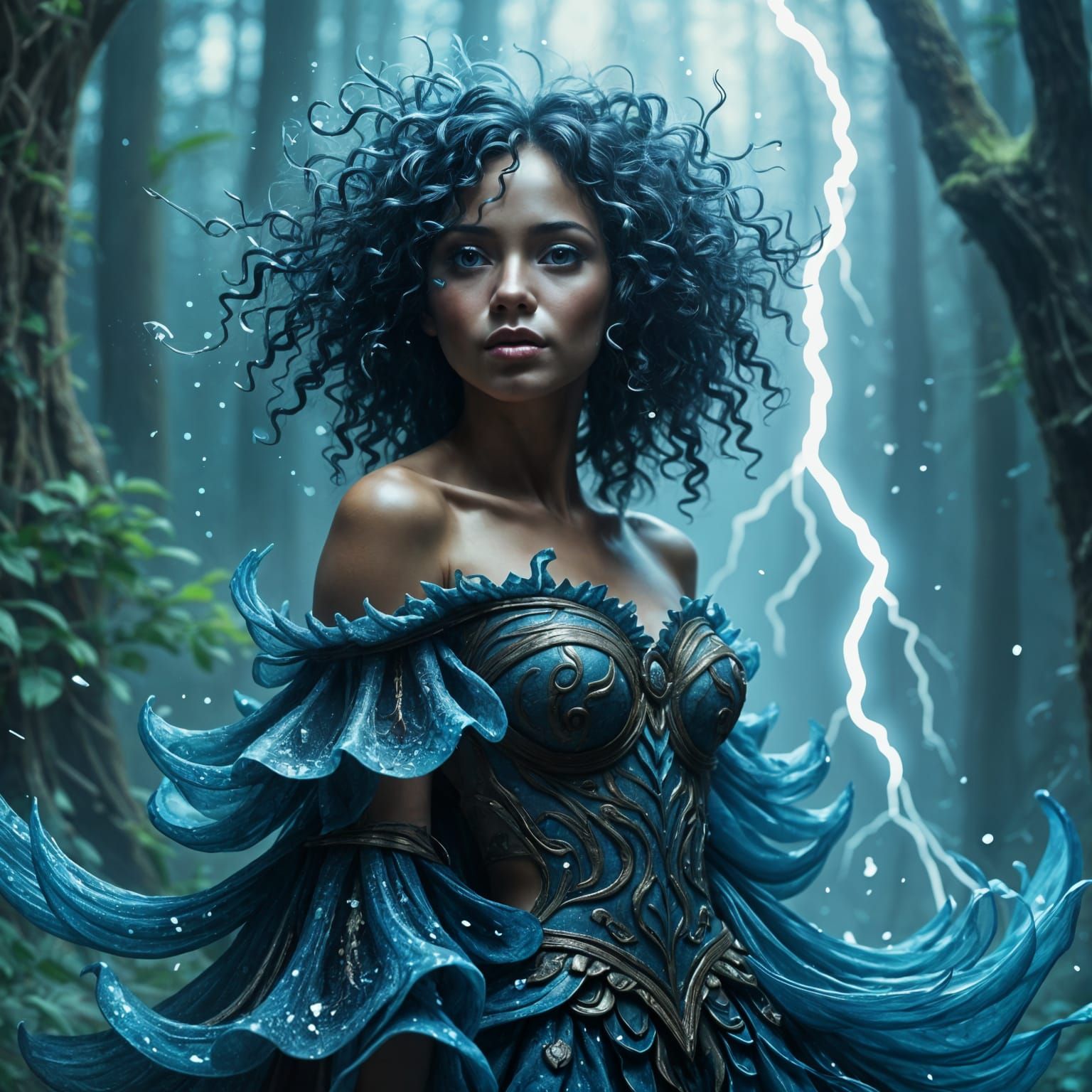 Whimsical Woman in Dreamy Mist, Mixed-Media Art