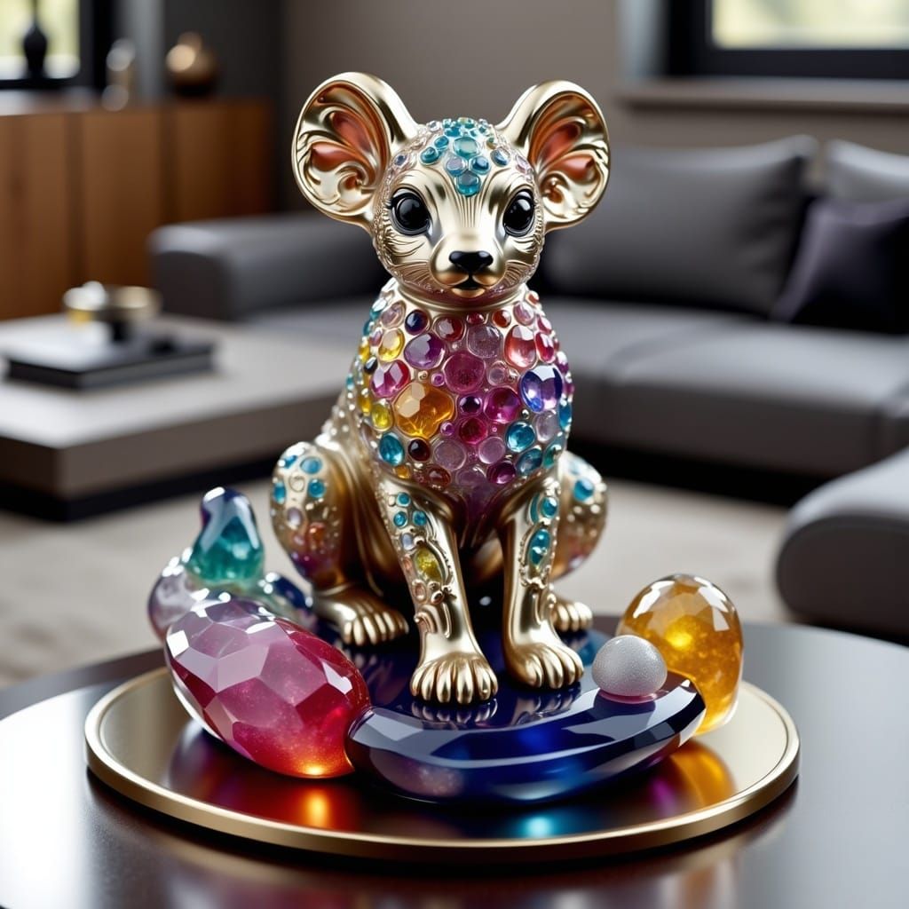 Gemstone Lotus Figurine in Hyperrealistic Detail