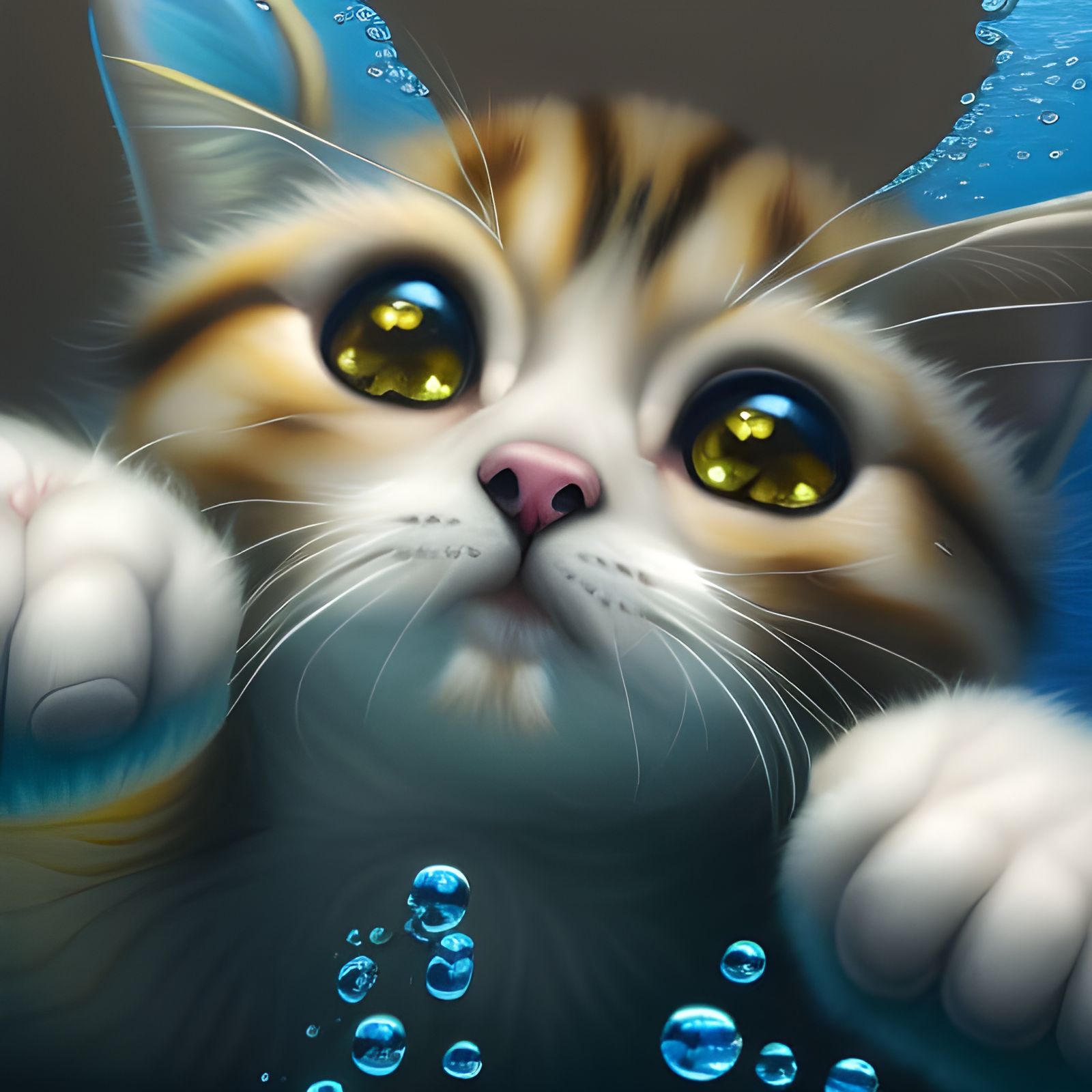 Cute Cat Underwater in Oil Painting Style