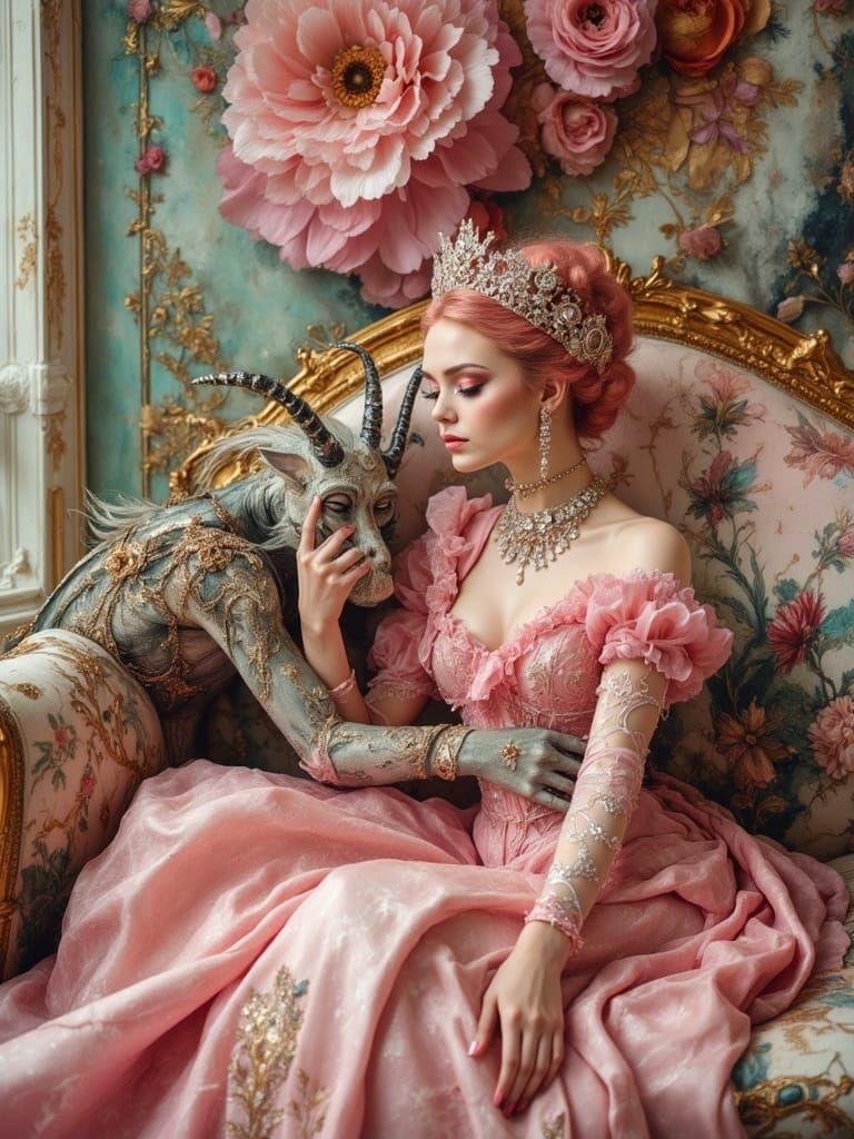 Rococo Lady with Demon in Baroque Style