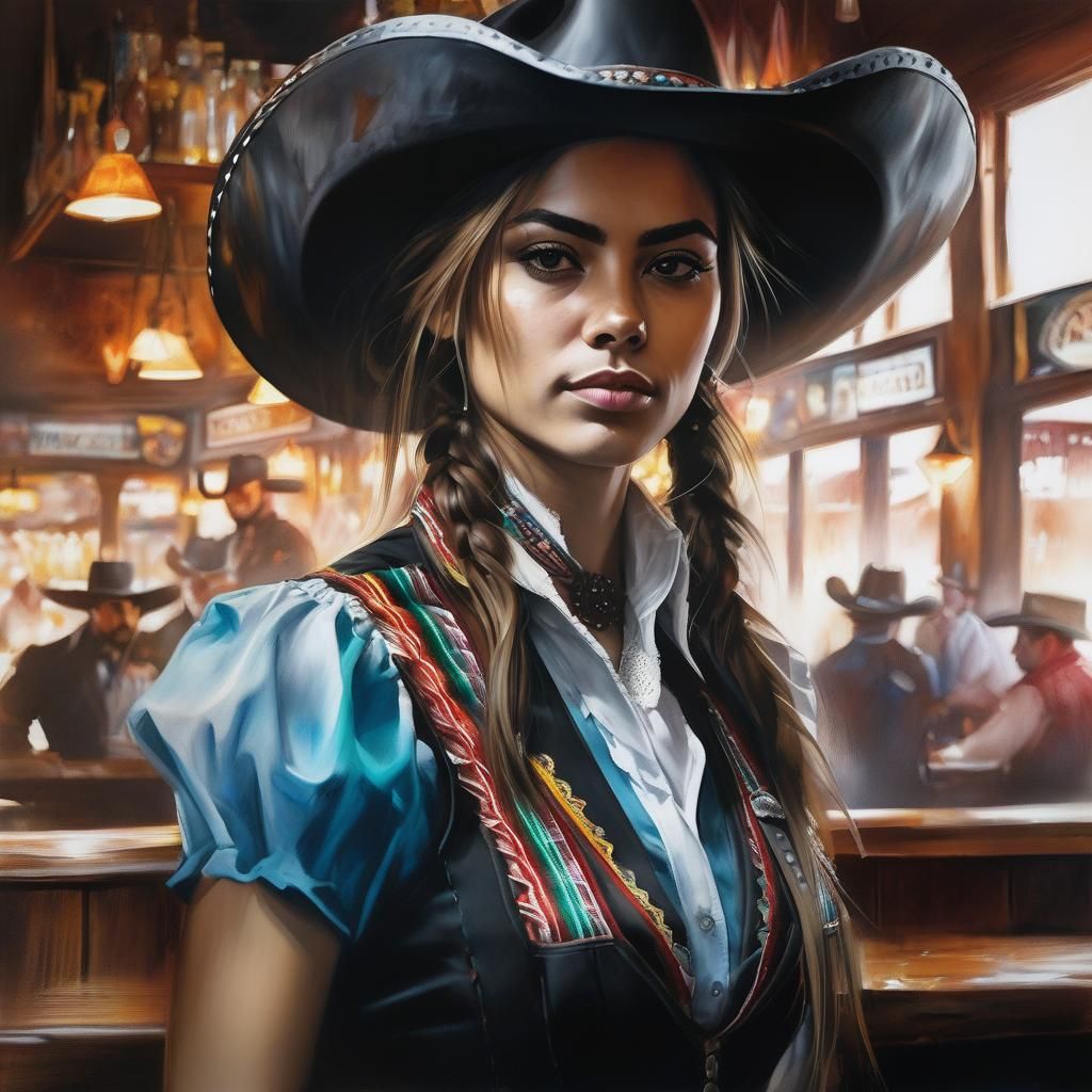 Mexican Waitress Portrait in Wild West Saloon
