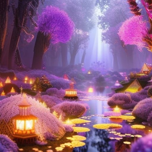 Magic Fairy Garden City with Luminous Crystals