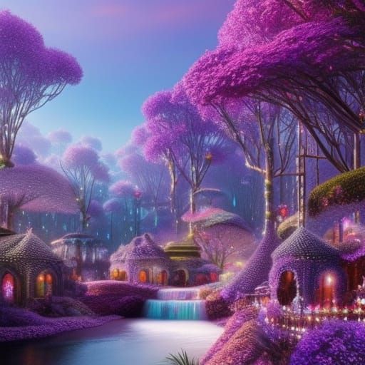 Magic Fairy Garden City in Ethereal 3D Render