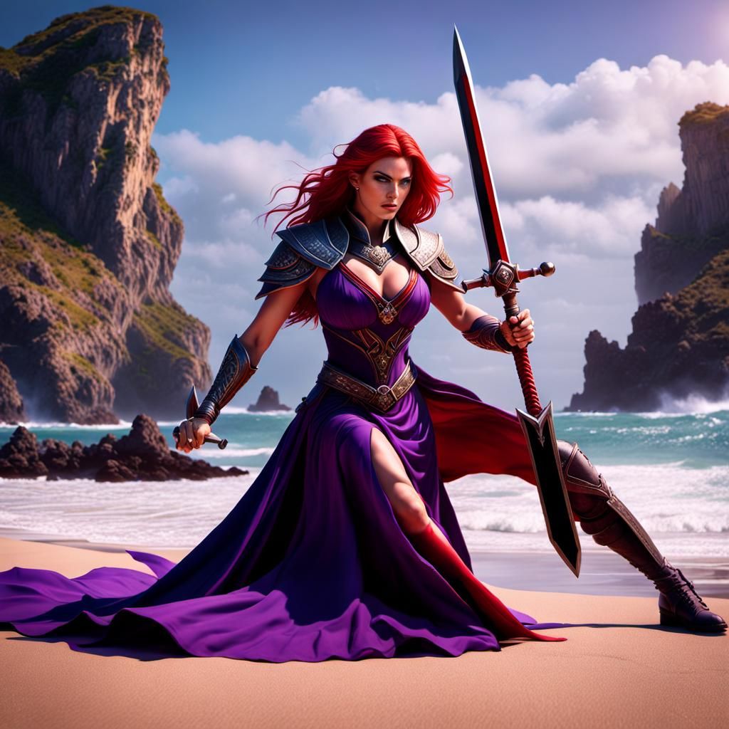 Fantasy Woman on Beach in Detailed Digital Painting