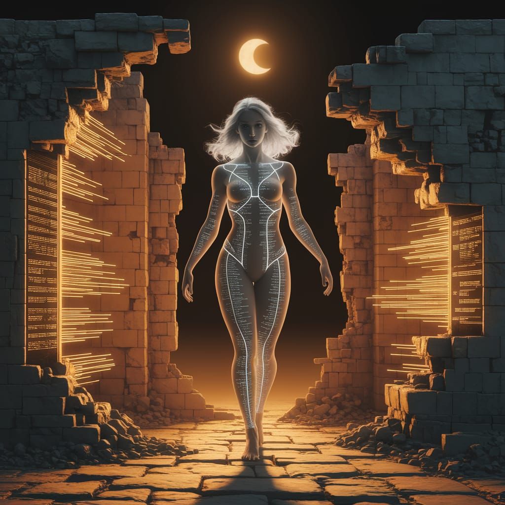 Spectral Woman of Code in Neon Glow