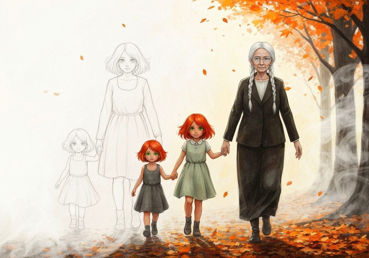 Generational Bond: Redheads Walk Autumn Path