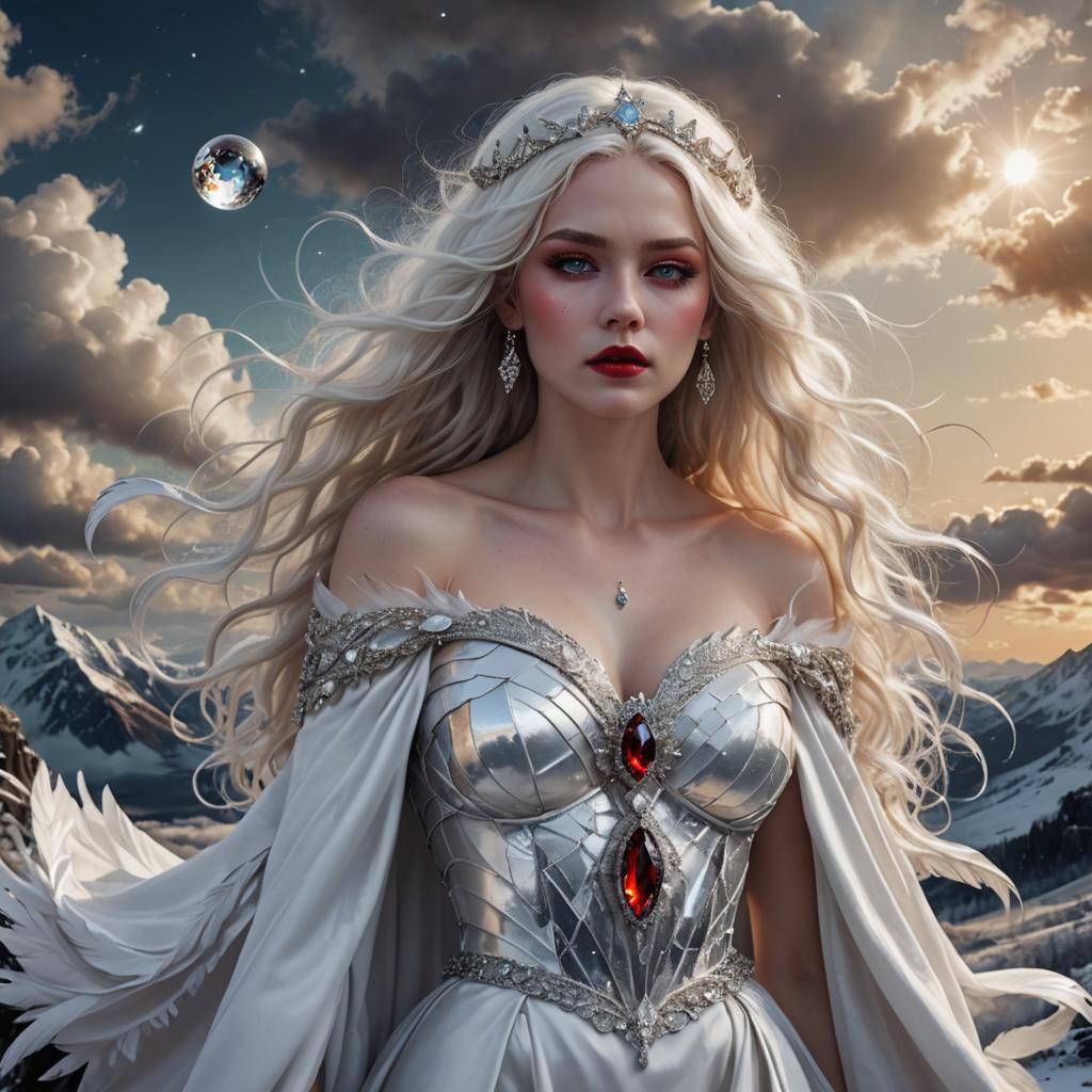 Goddess with Crystal Orb in Fantasy Landscape