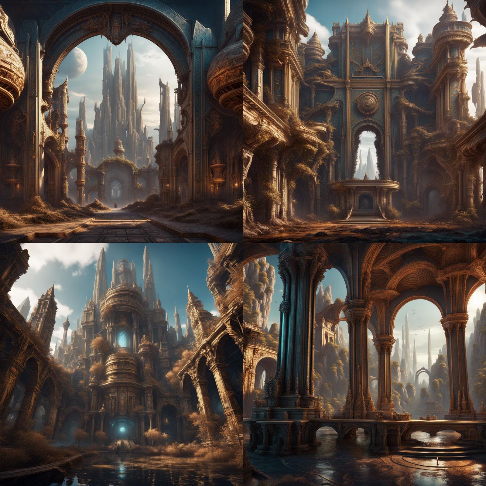 Elegant Futuristic Ruins Amidst Ancient Splendor