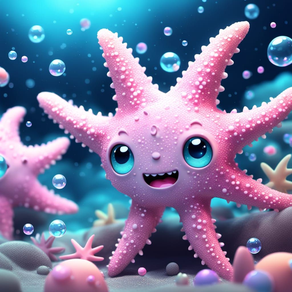 Chibi Starfish Monster in Kawaii Digital Art Style