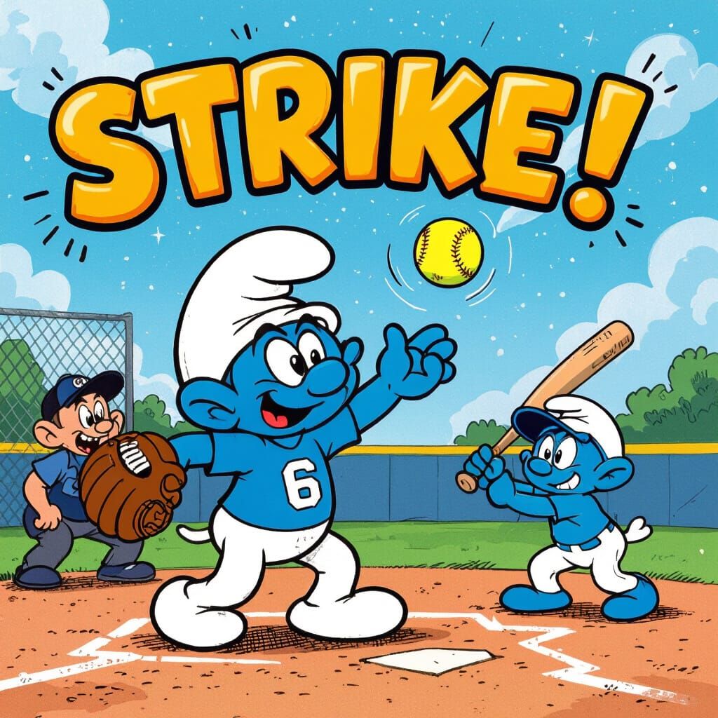 Papa Smurf Pitches a Smurftastic Softball Game