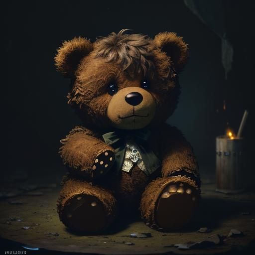 Sad Teddy Bear in the Dark: Detailed Matte Painting