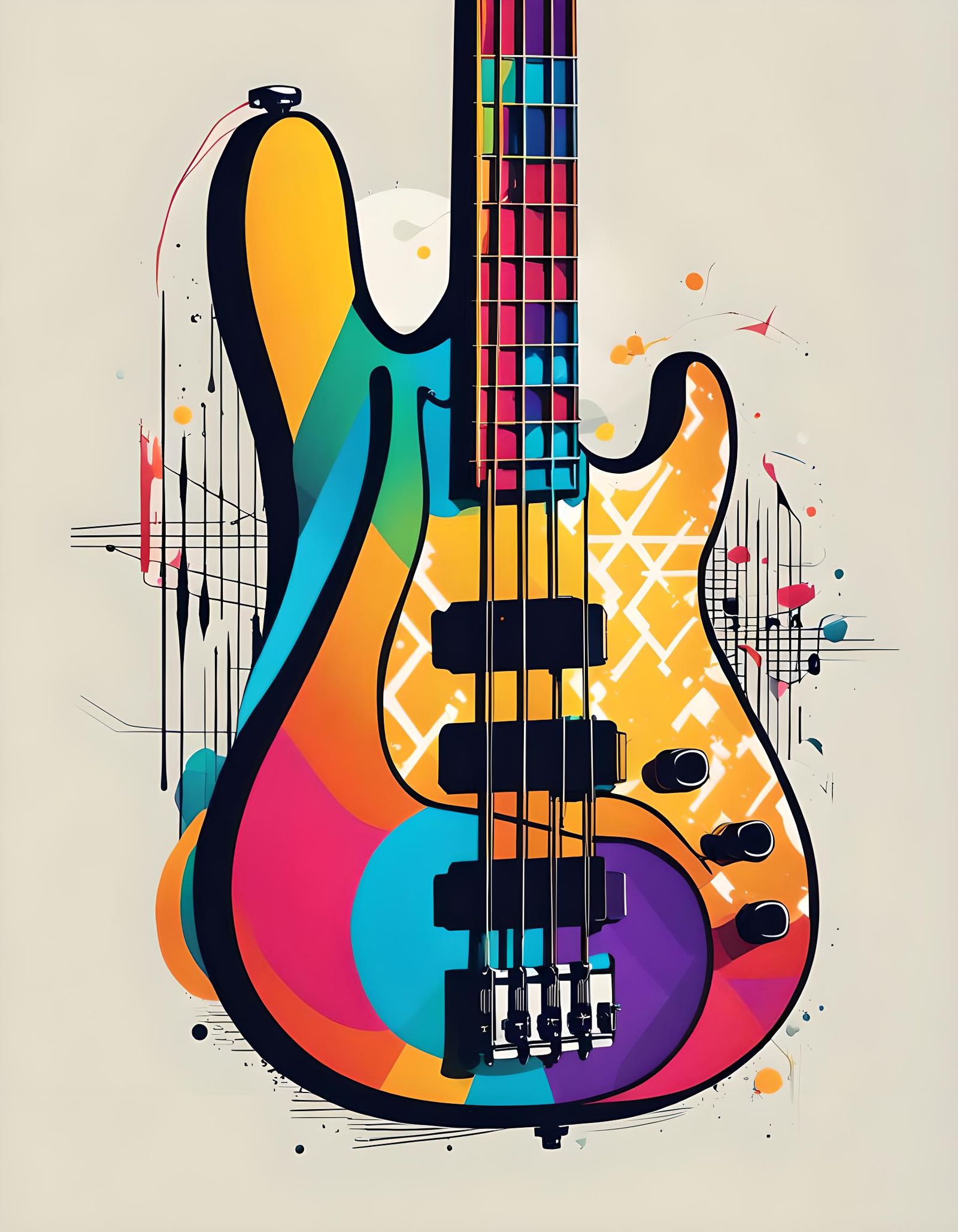 Bass Guitar Logo in Geometric Pop Art Style
