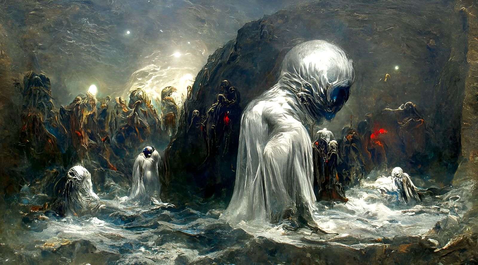 Otherworldly Beings Emerging from Deep Fissures