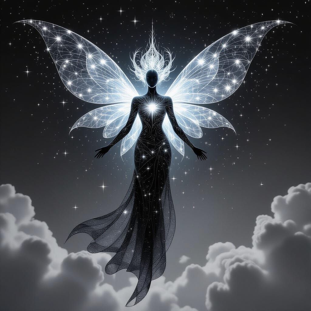 Celestial Being in Vintage Black and White Photograph