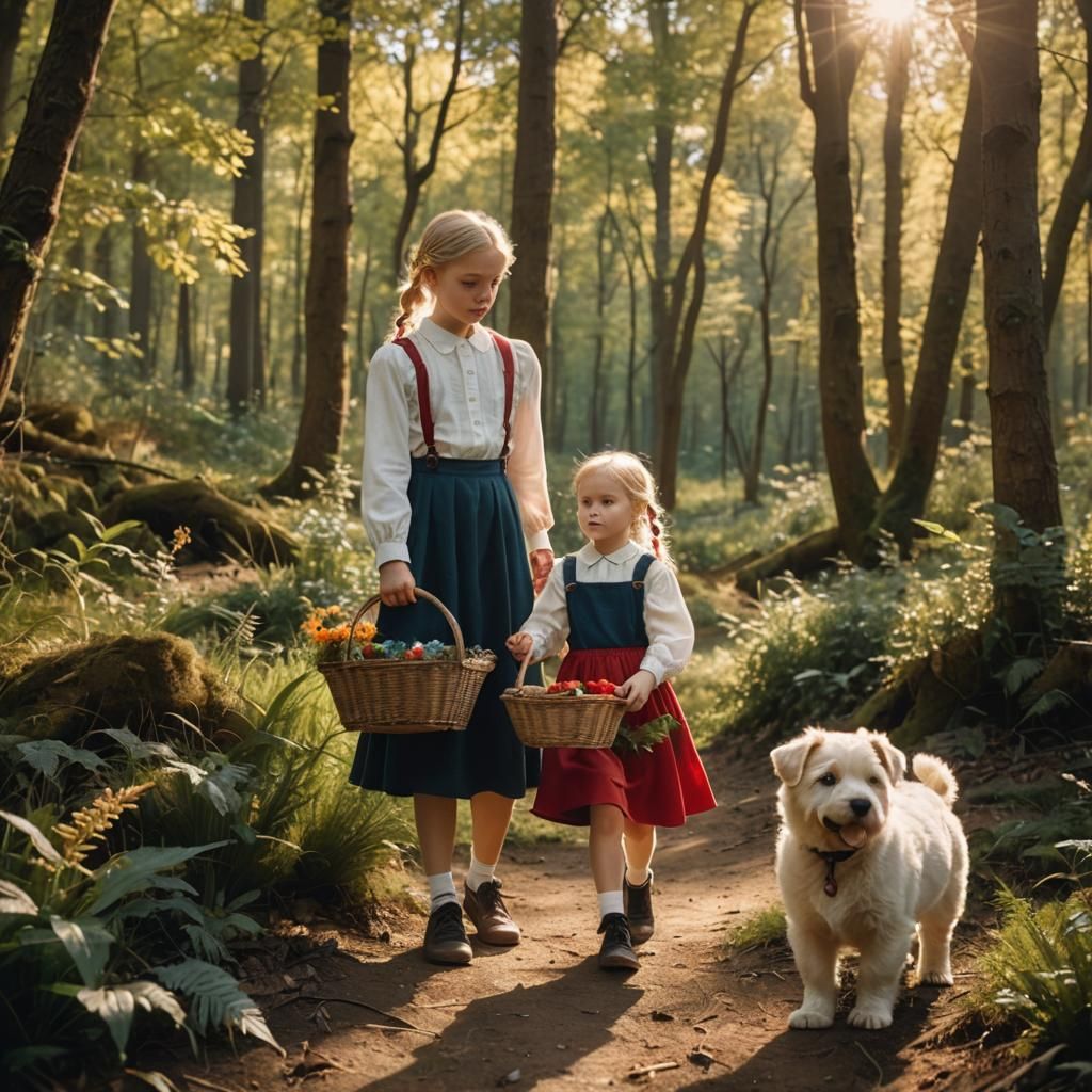 Children in Forest Glade at Golden Hour