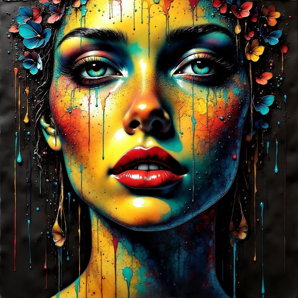 Hyper-Realistic Portrait in Vibrant Indian Yellow and Turquo...