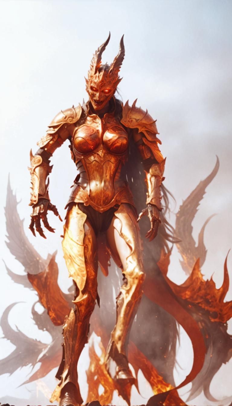 Winged Demon in Burning Landscape: Dark Fantasy Art