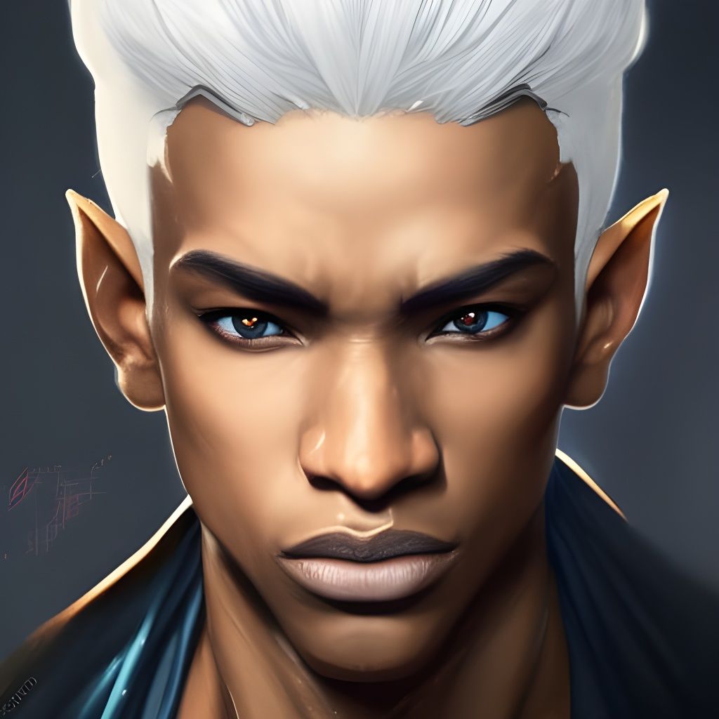 Detailed Portrait of Black Elf in Art Nouveau Style