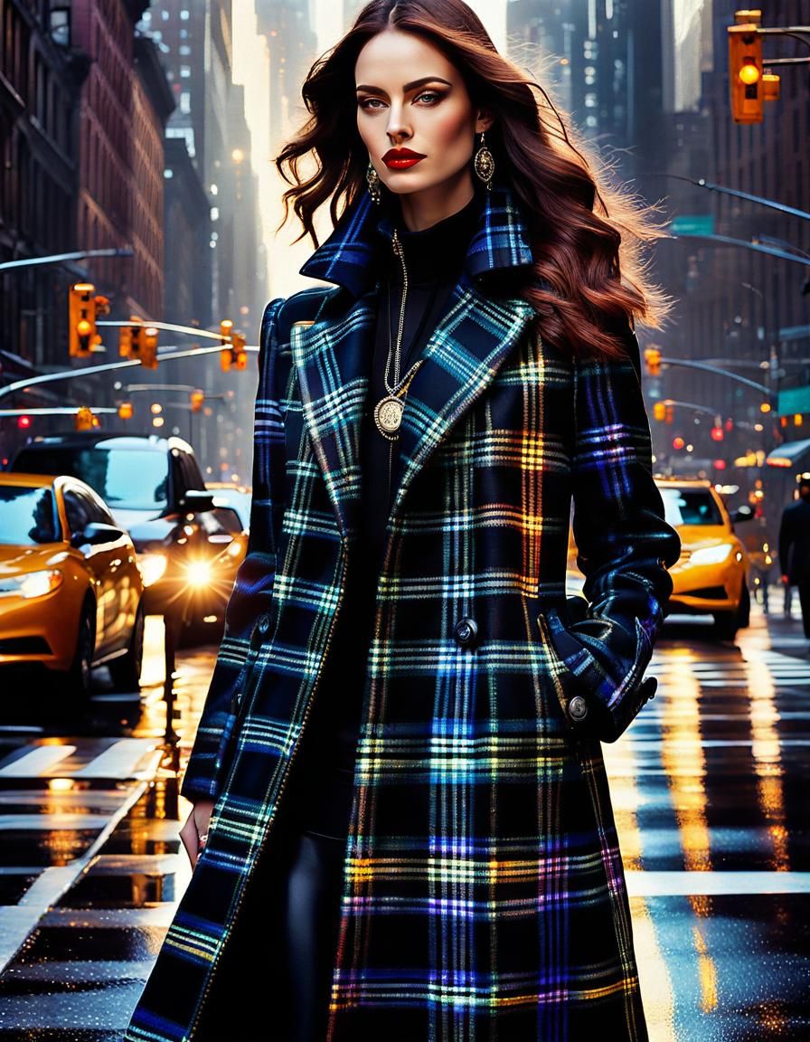 Plaid Coat in Noir New York: Hyperdetailed Fantasy Art