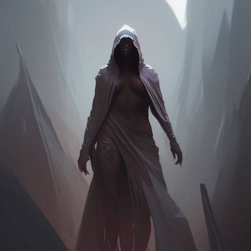 Sinister Hooded Woman Portrait in Hyperdetailed Style