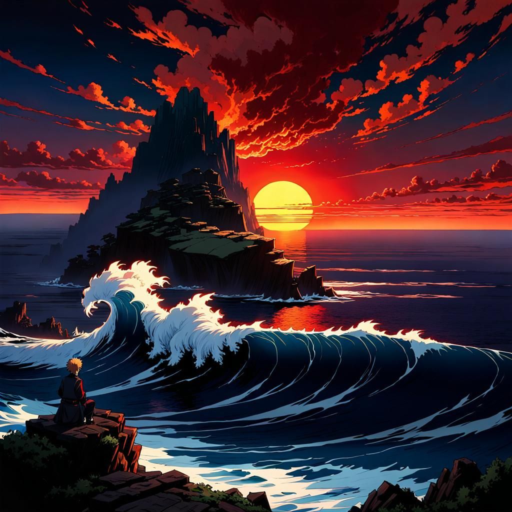 Fiery Sunset Over the Sea, Digital Concept Art