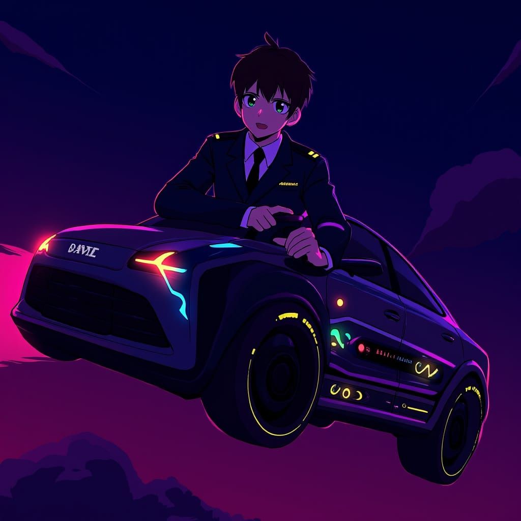 Futuristic Flying Car Piloted By Handsome Man