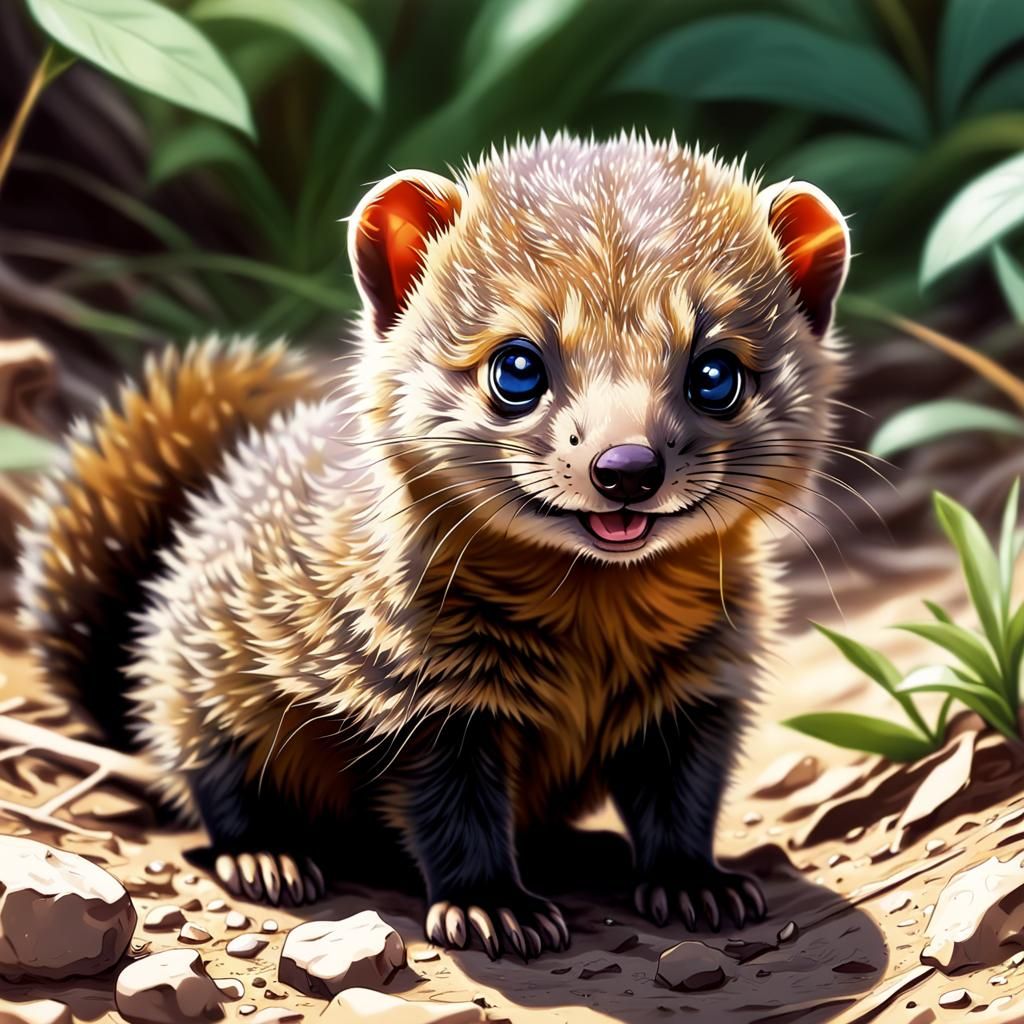 Adorable Baby Mongoose in Anime Art Style