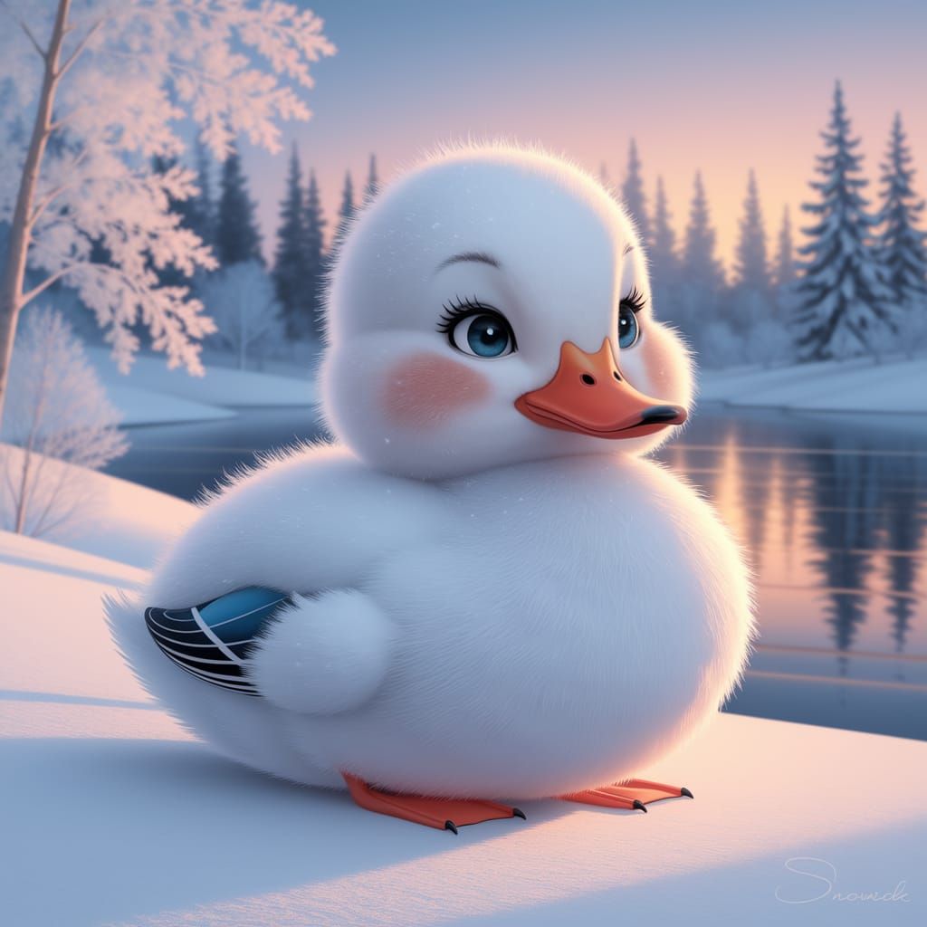 Whimsical Snowduck in Winter Wonderland