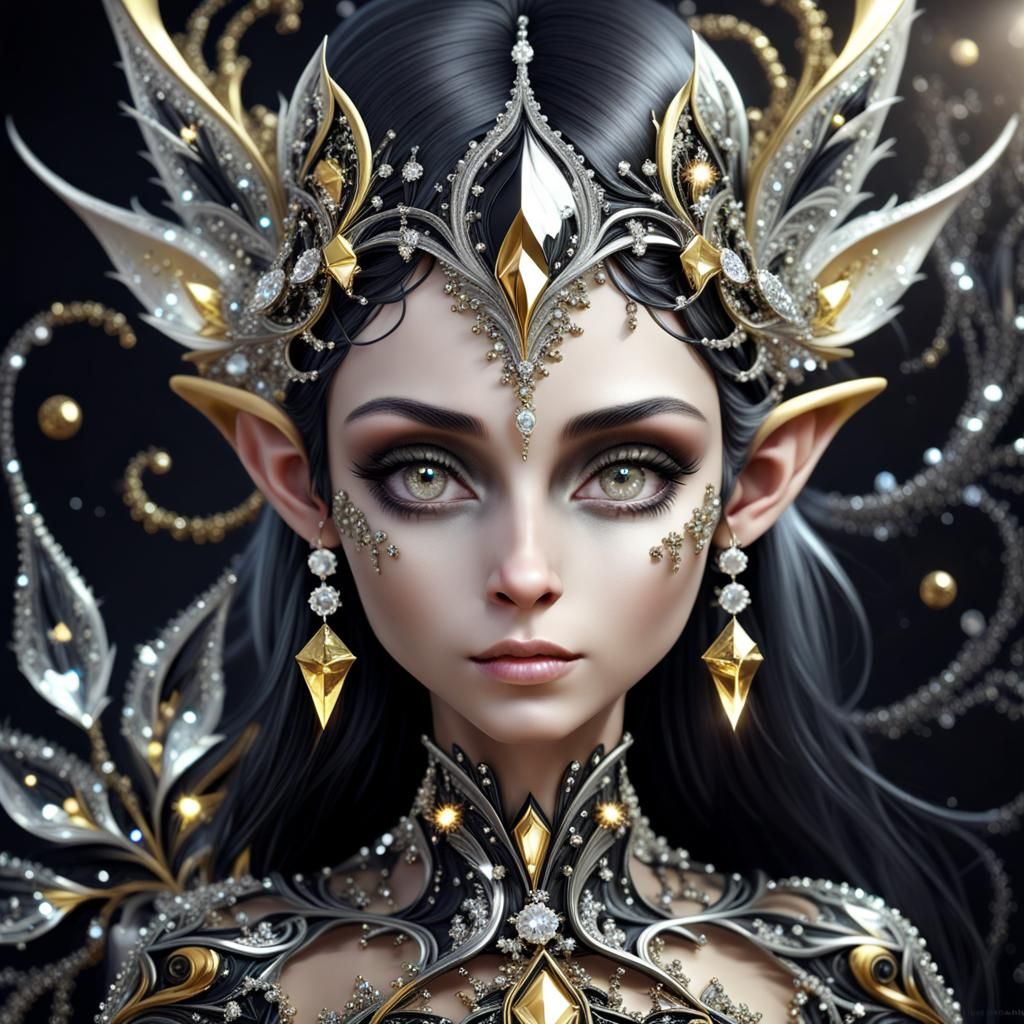 Fractal Elf Composed of Gold, Silver and Diamonds