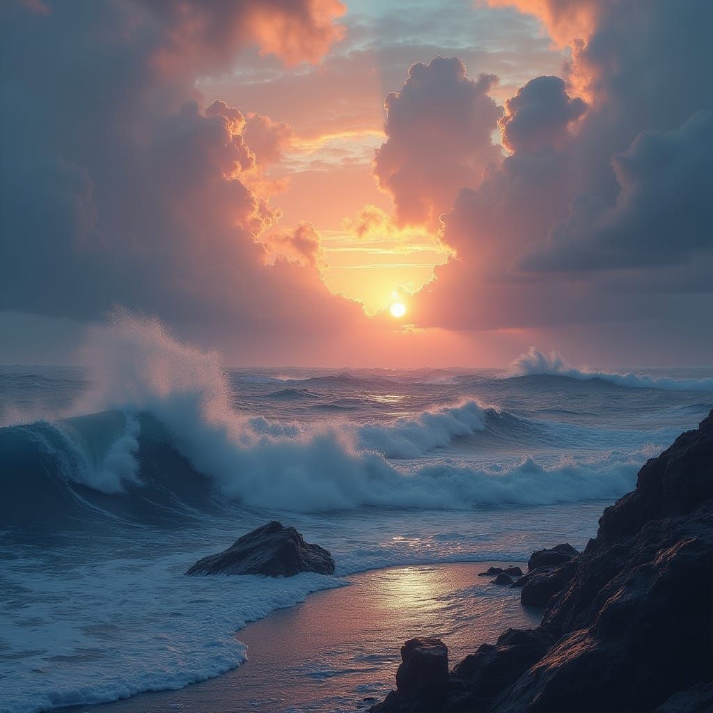 Dramatic Sunset Over Turbulent Sea