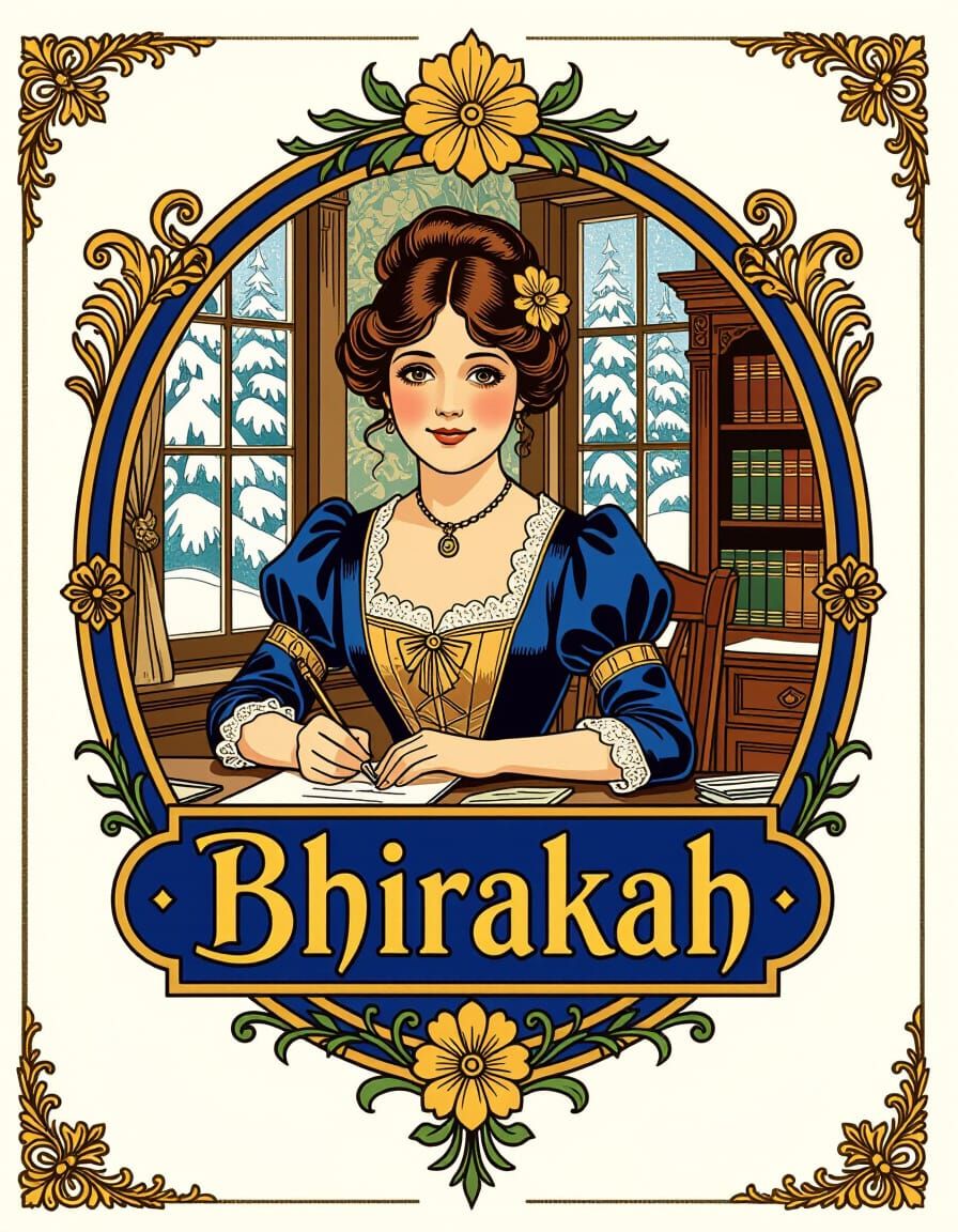 Victorian Emblem Logo of Lady Writing in Cozy Room