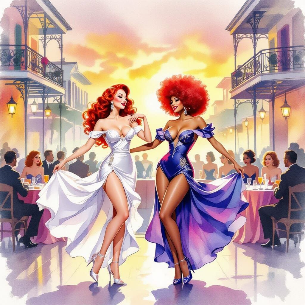 New Orleans Cabaret Sunrise: Watercolor Impression