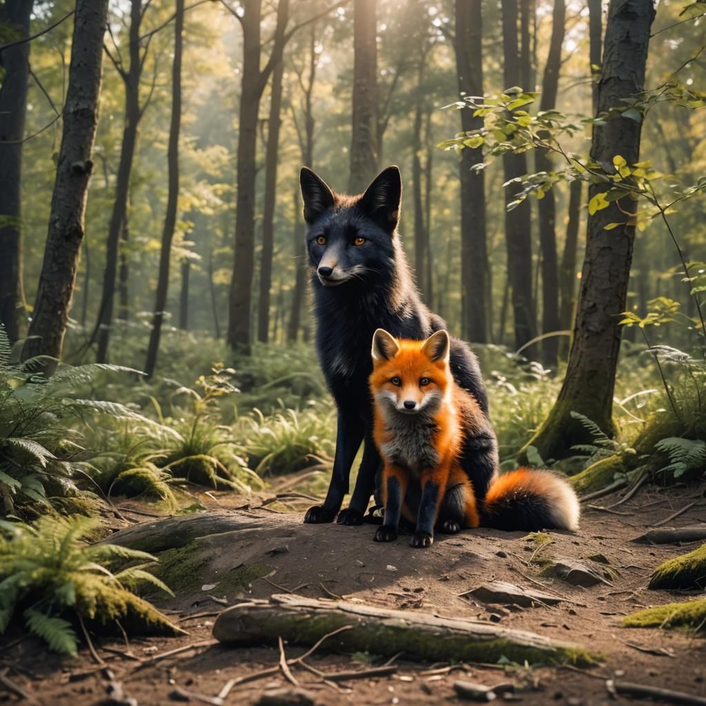 Orange and Black Fox in Magical Forest