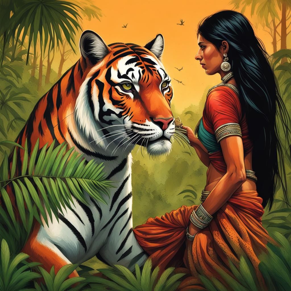 Indian Woman Rides Tigress in Jungle