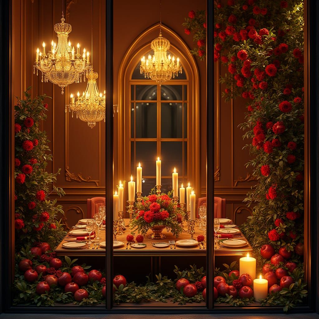 Luxury Ramadan Window Display in Opulent Gold and Green