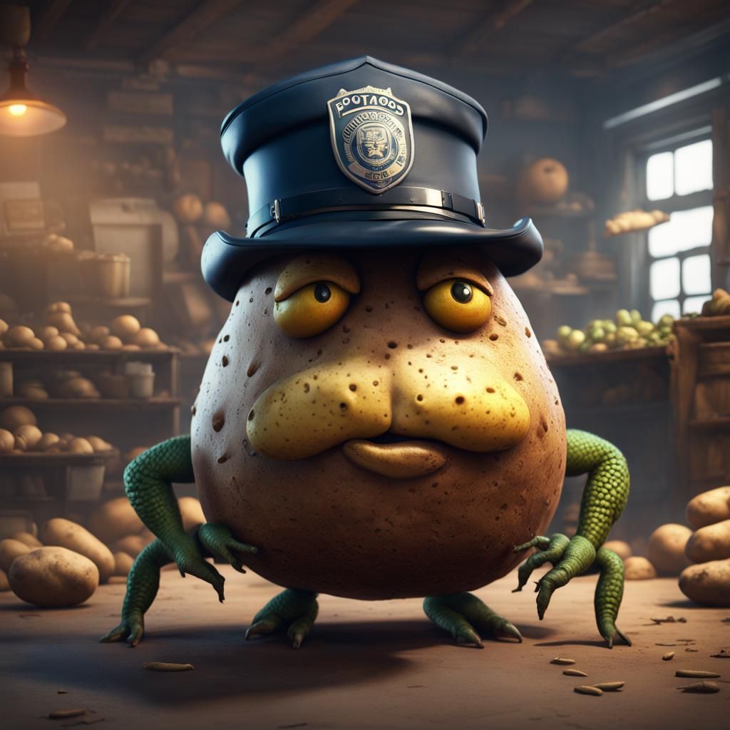 Anthropomorphic Potato Cop: Detailed Fantasy Concept Art