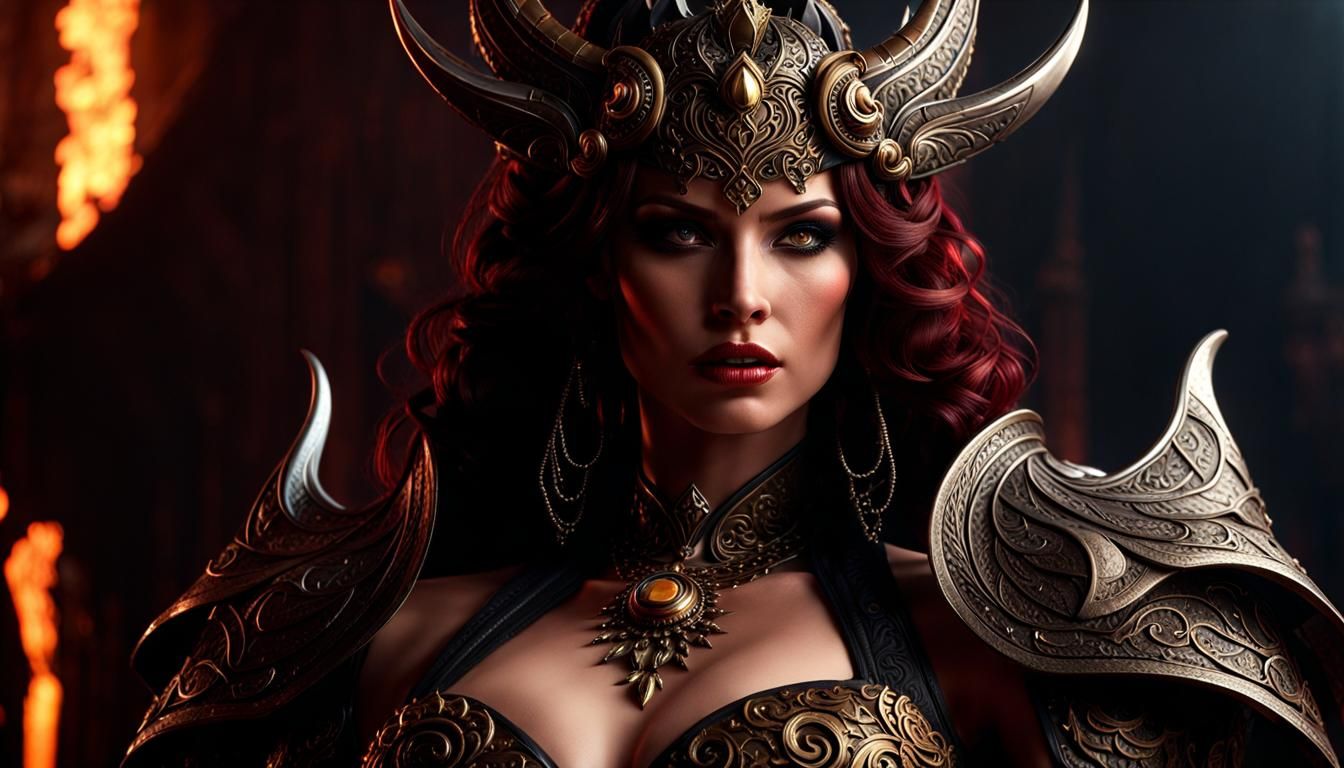 Alluring Demon Woman in Hellscape