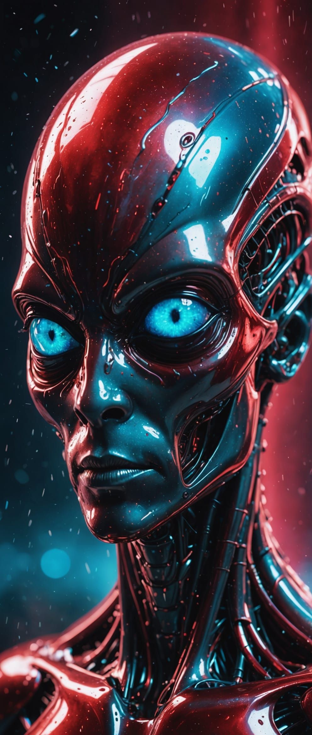 Translucent Liquid Metal Alien with Blue Eyes