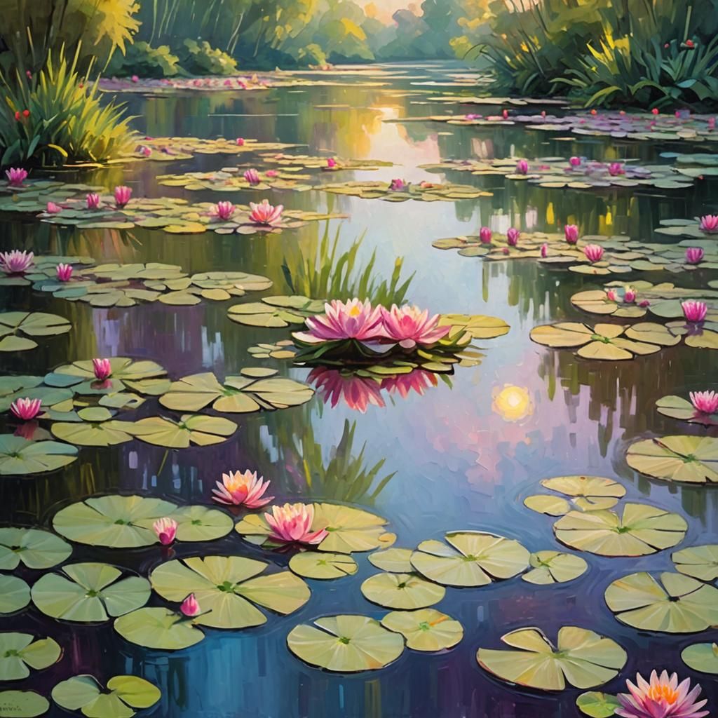 Impressionistic Lily Pond in Morning Light