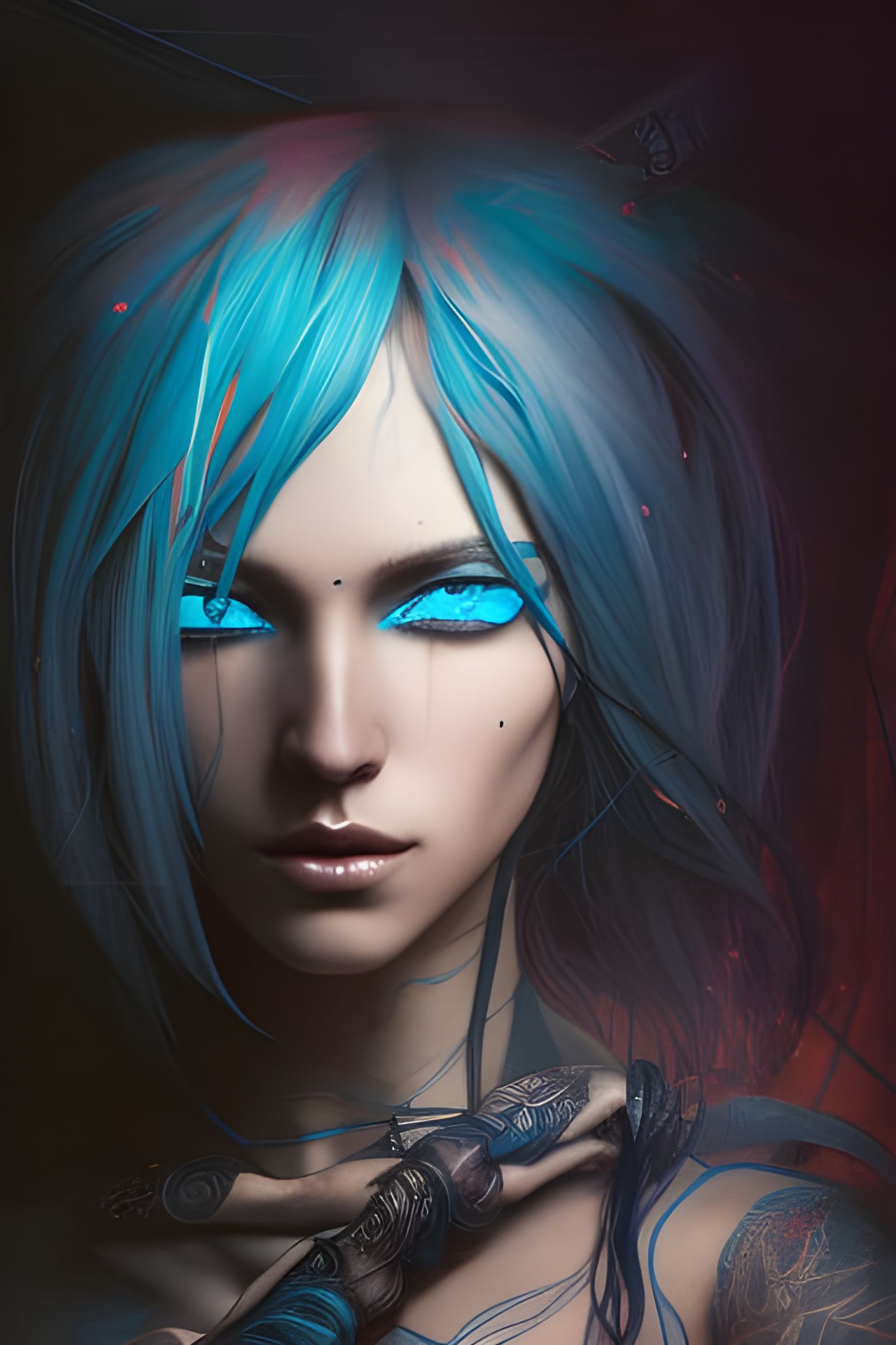 Cyberpunk Dark Elf Goddess: Digital Illustration