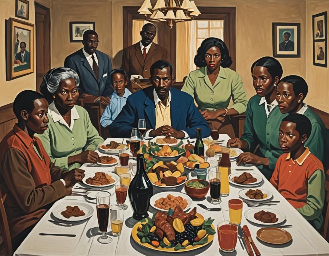 Family Dinner in Jacob Lawrence Style
