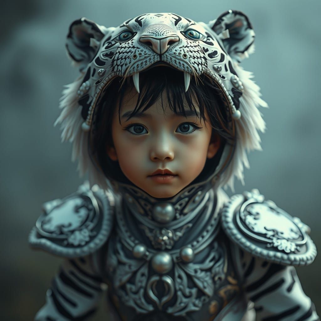 Majestic White Tiger Maiden in Cinematic Costume