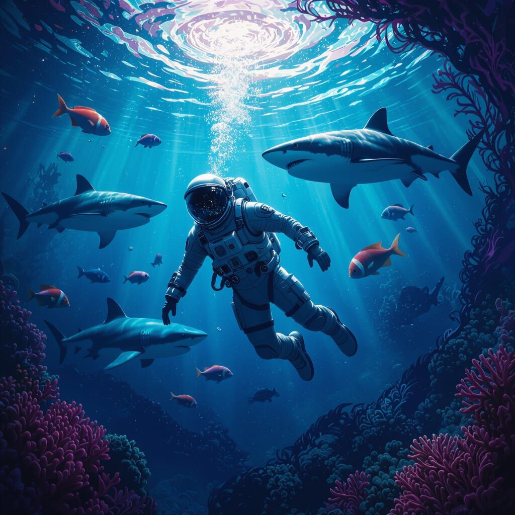 Astronaut's Underwater Adventure in Fantasy Concept Art