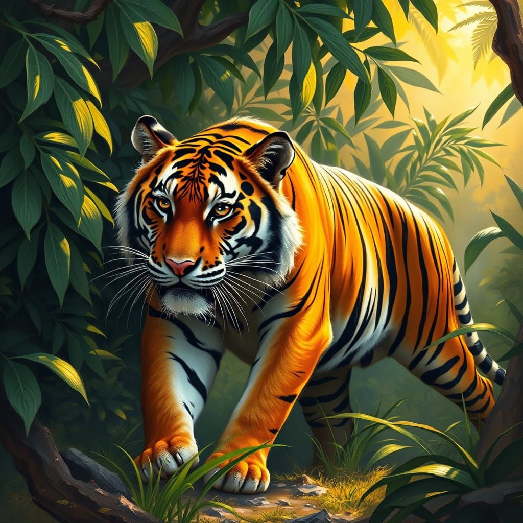 Majestic Bengal Tiger in the Jungle, in the Style of Express...
