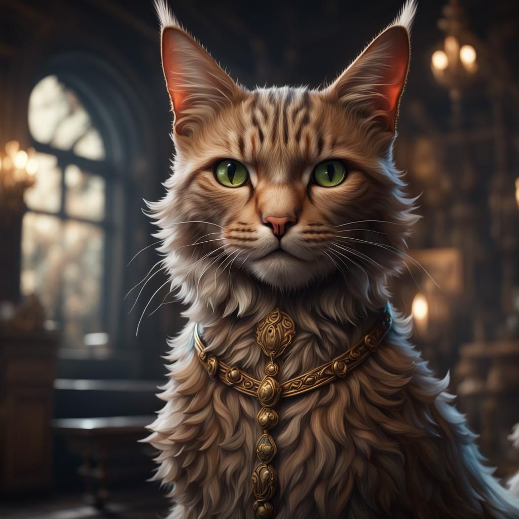 Realistic Cat in Detailed Matte Painting