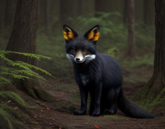 Rare Melanistic Fox in Forest Habitat