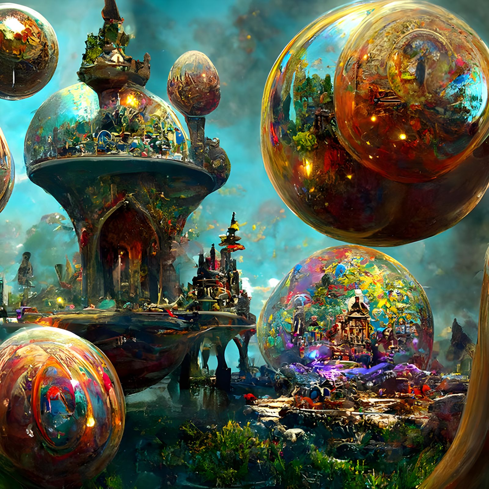 Magical Spheres Kingdom in Surreal Fantasy World