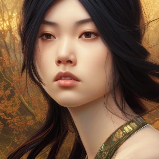 Asian Goddess Portrait in Hyperdetailed Lighting