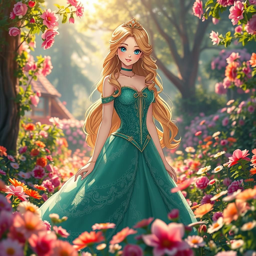 Radiant Princess in Enchanted Garden, 3D Anime Art